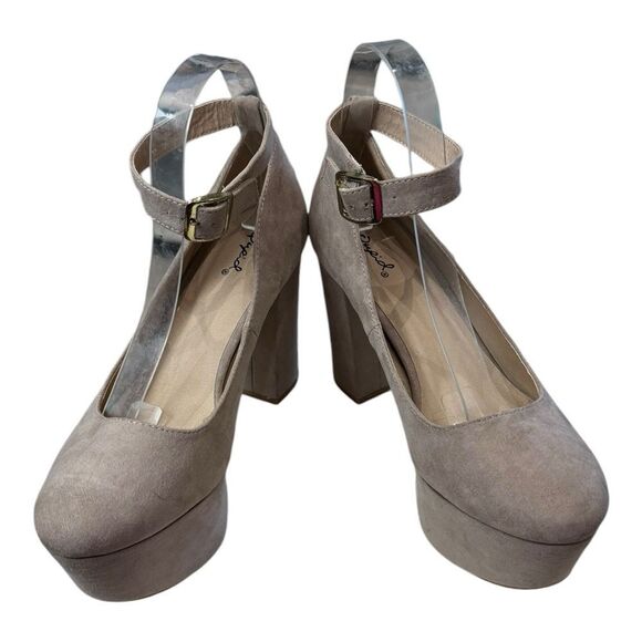 Qupid Nala Women's Closed Toe Platform Chunky Heel Suede Sandals 9 - Picture 3 of 7